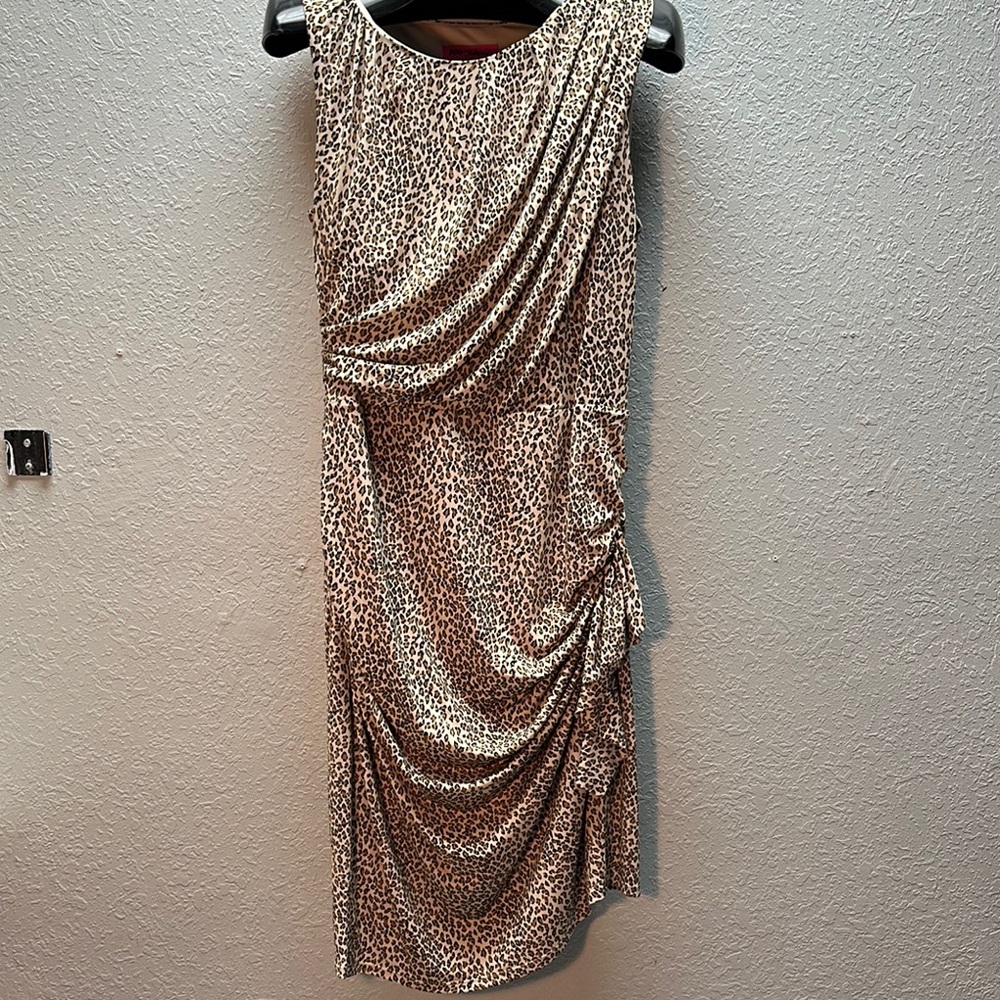 Betsey Johnson Leopard Print Sleeveless Draped Ruched Dress size 14 NWOT